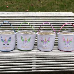 Easter Party Supplies Luminous Unicorn Bucket Bags Cotton Eggs Hunt Tote Bag Creative Kids Gift 4 Designs Optional BT1181