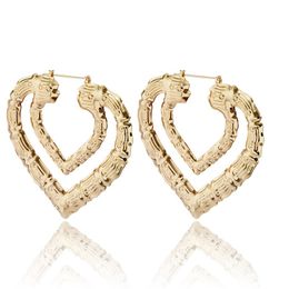 Double Bamboo Heart Hoop Earrings Exaggerated Geometic Big Earring Hip Hop Hoops Earring Punk Jewellery