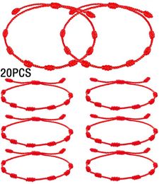 20pcs/set Fashion Handmade 7 Knots Red String Bracelet for Protection lucky Amulet and Friendship Braid Rope Wristband Jewelry