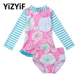 YiZYiF Toddler Baby Girls Two Pieces Sweet Flamingo Swimwear Rash Guard Shirt Swimsuit Set