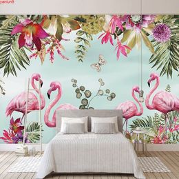 Custom Mural Nordic Ins Flowers Birds Flamingo Children Room Living Sofa TV Background Wall Decorative Painting Wallpapergood quatity