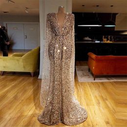 Elegant Deep V Neck Mermaid Evening Dress with Panel Sparkly Vestaglia Donna Sequin Beaded Crystals Long Prom Dresses High Split Glitter Formal Party Gowns