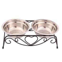 One Set Pet Bowl Stainless Steel Double Dog Bowls for Food/Water Two Durable Pet Food Feeders for Small/Medium/Large Dogs/Cats Y200922