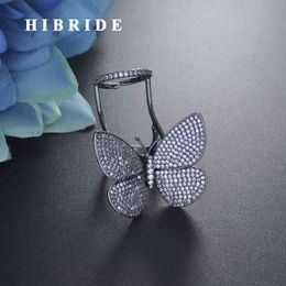 HIBRIDE dom Butterfly For Women Black Gun Plated Open Adjustable Fly Ring Luxury Jewellery R-247