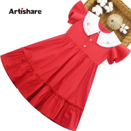 Girl Summer Dresses Patchwork Girls Party Dress Embroidery Child Dress Teenage Clothes For Girls Q0716