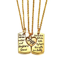 Gold Family Gift Encouraging Jewellery Necklace charms Daddy's Girl Mommy's World Set of 3 pcs Puzzle Heart Dog Tag Pendant Dad Mom Daughter