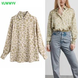 VUWWYV Fashion Print Satin Collar Shirts for Women Summer Casual Plus Size Button Up Shirt Woman Long Sleeve Ladies Tops 210430