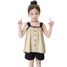 Teen Girls Clothing Patchwork Vest + Short Clothes For Teenage Summer Children's 210527
