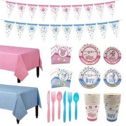 Disposable Dinnerware It's A Boy/It's Girl Gender Reveal Birthday Decoration Tableware Set Paper Napkin Cups Baby Shower Party Supplies