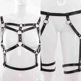 NXY SM Sex Adult Toy Bdsm Bondage Rope Leather Harness Toys for Women Game Outfit Bra and Leg Suspenders Straps Garter Belt Accessories Set1220