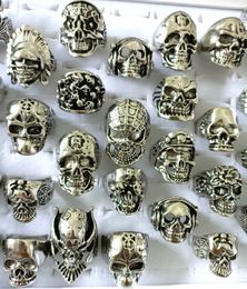 big style men rings Canada - 20pcs Assort Big Head Skull Gothic Metal Ring Wholesale Punk Style Rings For Men SZ 19-21MM