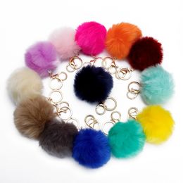 1pc Trinket Pompons Keychains Faux Rabbit Fur Keychain Fluffy Keyfob Trinkets Pom Pom (Gold Colour Chain)