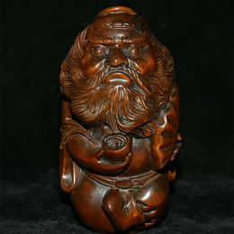 Old China Boxwood Wood Carved Bixie Chung Kuei Zhongkui God Expels Ghosts Statue Desk Decoration Statues for Decoration Gift