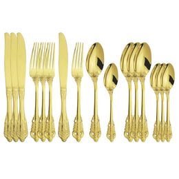 Stainless Steel Tableware Set 16pcs Gold Dinnerware Flatware Knife Fork Spoon Cutlery Set Home Party Luxury Silverware Set 210318