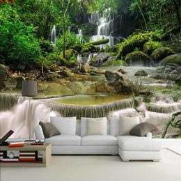 Custom Any Size 3D Wall Murals Wallpaper Green Nature Landscape Forest Waterfall Photo Background Painting Papel De Paredegood quatity