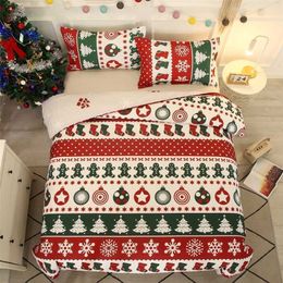 christmas sheet sets UK - 3pcs Christmas Bedding Set Snowflakes Christmas Tree Elk Home Bedding Sets Duvet Cover Warm Bed Sheet Set el Decoration 220210