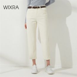 Wixra Womens Demin Pants With Sashes Streetwear Casual High Waist Loose Denim Jeans Buttons Pockets Femme Spring Autumn 210915