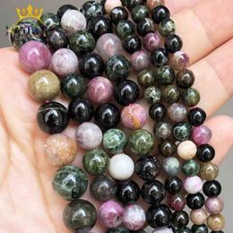 Natural Colourful Tourmaline Loose Stone Round Beads For Jewellery DIY Making Bracelet Ear Studs Accessories 15" 4/6/8/10mm