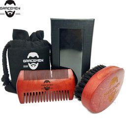 kit man Australia - MOQ 100 Sets OEM Custom LOGO Red Wooden Hair   Beard Care Kit with Bag & Box for Man Mustache Beards Hairs Brush and Comb Set