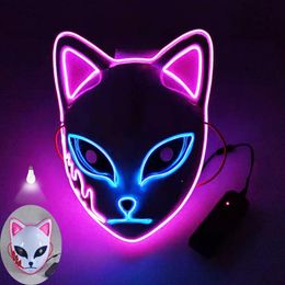 Halloween Party EL Masks Cosplay Props Demon Slayers Cosplays Fox Mask LED Masks For Men Women