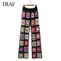 TRAF ZA Woman Clothes Pants Handmade Crochet Sexy Hollow Out Black Square Motif 4 Season Women Special Women's 211115