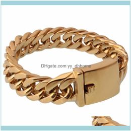 Link, Jewelrylink, Chain Tisnium Cuban Style Bracelets Bracelet Men Polished Finished Stainless Steel Link Gold Black Sier Colour 15/17Mm Dro