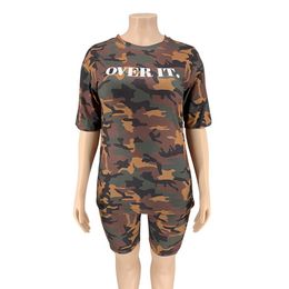 Plus Size Two Piece Sets Shorts Set Women Sexy Short Sets Summer 2021 Camouflage Women Shorts and Top 2 Piece Outfit Set 4XL 5XL X0428