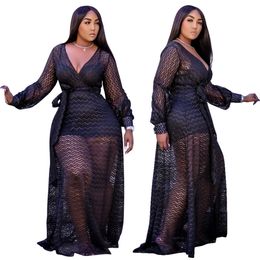 Plus Size Black Sexy Dress Sets Wholesale Fashion Streetwear Mesh Maxi Dresses Women Party Birthday Club Outfits Dropshipping X0521