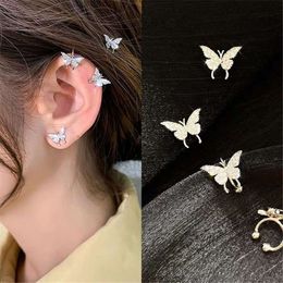 small butterfly clips Canada - hoop Han pure silver earrings needle full drill small butterfly no hole clip fairy personality bone