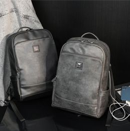 Wholesale men leathers shoulder bags horizontal large capacity business briefcase simple solid Colour leather handbag college wind joker grey computer bag 6073