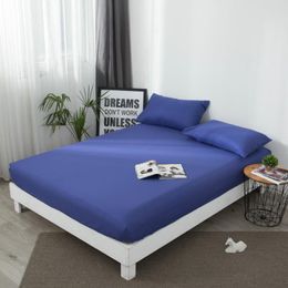 Sheets & Sets Solid Colour Soft Polyester Fabric Fitted Sheet Mattress Cover With Elastic Rubber Band Bed