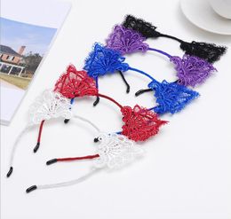 Cat Ear Headband Hollow Lace Head Hoops Wedding Party Photography Headwear Elastic Hair Band Women Hair Accessories 9 Colors BT6028