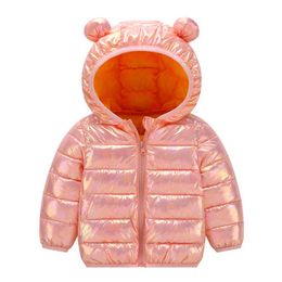 LZH Kids Jacket 2021 Autumn Winter Bright Surface Jacket For Girls Cute Hooded Warm Coat For Girl Clothes Cardigan Children Coat H0909