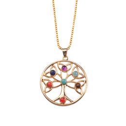 Gold Plated Sterling Silver Pendant Celtic Knot Trinty Tree of Life Seven (7) Chakras Necklace alloy inlaid gem , 18 inches