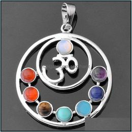 Necklaces & Pendants Jewelry Fashion Aessory Natural Crystal Seven Chakras Religious Pendant Alloy Inlaid Jewelrynecklaces Bracelets Rings A