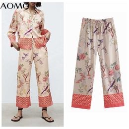 AOMO Women Floral Print Long Pants Trousers Vintage Style Strethy Waist Lady Pants Pantalon JE172A Q0801