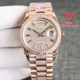 TW New 36mm 2836 Movement Automatic Rose Gold Womens Watch m128345rbr-0043 Rainbow Gradient Sapphire Gypsophila Dial Ladies Fashion Watches