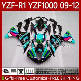 Cyan Black Bodywork Kit For YAMAHA YZF-R1 YZF R1 1000 CC YZF-1000 09-12 Body 92No.136 YZF1000 YZF R 1 2009 2010 2011 2012 1000CC YZFR1 09 10 11 12 Motorcycle Fairing