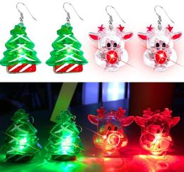 LED Christmas Earrings Party Favors Xmas Tree Santa Claus Reindeer Snowflake Drop Flash Earring for Women Kids Girls Holiday Light Up Gifts Jewelry
