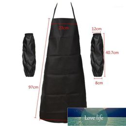 Aprons Waterproof Apron With Cuffs Oil-proof Polyurethane Leather Kitchen Dining Decors1