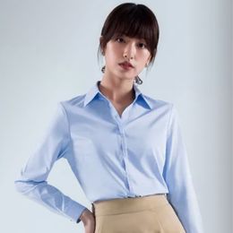 Venta al por mayor de Polos de mujer, primavera otoño nuevo Oficina sólida Blusas de señora de la moda coreana Camisetas de manga larga para mujer Polo Cuello delgado