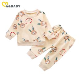 6M-4Y Autumn Winter Infant Baby Kid Boy Girl Pyjama Set Cute Bunny Print Long Sleeve Tops Pants Sleep Sets 210515