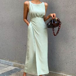 Women Elegant Temperament Patry Gentle Pure Colour Vintage Green Belt Sleeveless Sling Skirt Dress Summer 16F1302 210510