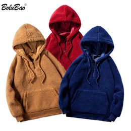 BOLUBAO Quality Brand Men Lamb Wool Hoodies Winter Men's Fashion Solid Colour Hoodies Sweatshirts Male Big Pocket Hoodie Tops 210518