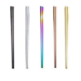 Chopsticks quadrado de metal lustroso titânio banhado anti escaldante alta qualidade 304 aço inoxidável arco-íris preto pauzinho preto