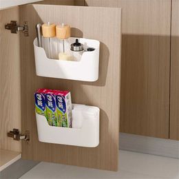 Kitchen Cabinet Door Storage Box Wall Mounted Boxes Sundries Remote Control Organizer Phone Holder Adhesive Rack 211102