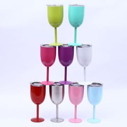 10 Oz Stainless Steel Goblet Anti-fall Cocktail Glass Vacuum Double Wall Insulated Wine Cups Champagne Glasses Lids Durable JY0038