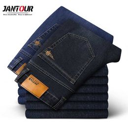Brand Men's Straight Elastic Cotton Jeans Men Fashion Business Classic Style Jean Denim Pants Trousers Big Size 35 40 42 44 211008