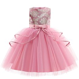 Princess Bow Flower Girl Dress Summer Tutu Wedding Birthday Party Dresses For Girls Children's Costume New Year kids clothes Q0716