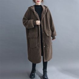 Lady Hooded Coat Large Size Autumn Winter Lambswool Thickening Warm Cashmere Jacket High-Quality Quilted Office Fur Parkas 211008